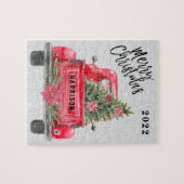 Puzzle Nom de famille personnalisé Rustic Red Truck Holid (Horizontal)