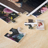 Puzzle Nom de famille Photo Collage | Floral sur noir (Côté)