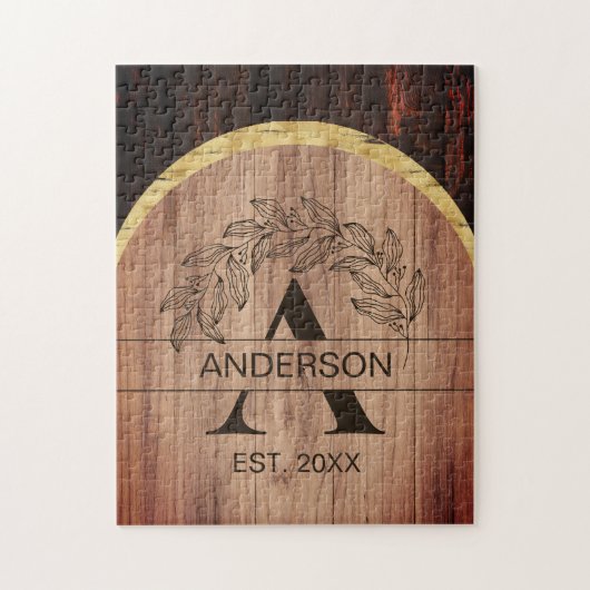 Puzzle Nom de famille Rustic Farmhouse Wood Monogramme Go (Vertical)