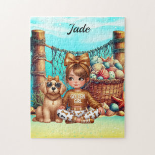 Puzzle Nom de fille personnalisé assise avec son chiot