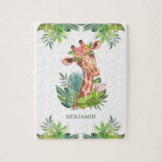 Puzzle Nom de girafe mignon safari jungle tropical rustiq (Vertical)