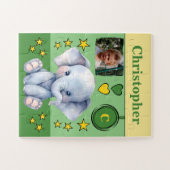 Puzzle Nom de la photo d'éléphant vert jaune enfants (Horizontal)