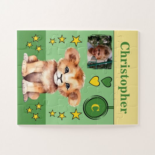 Puzzle Nom de la photo du lion vert jaune enfants (Horizontal)