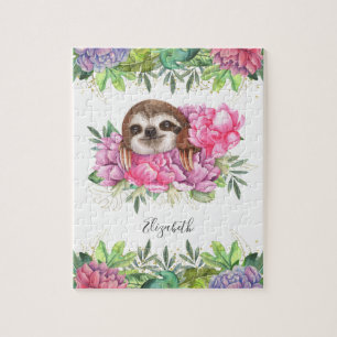Puzzle Nom de paresseux tropical rustique mignon floral a