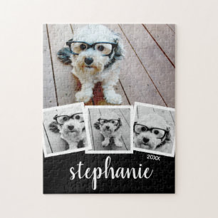 Puzzle Nom de script de collage photo tendance blanc noir