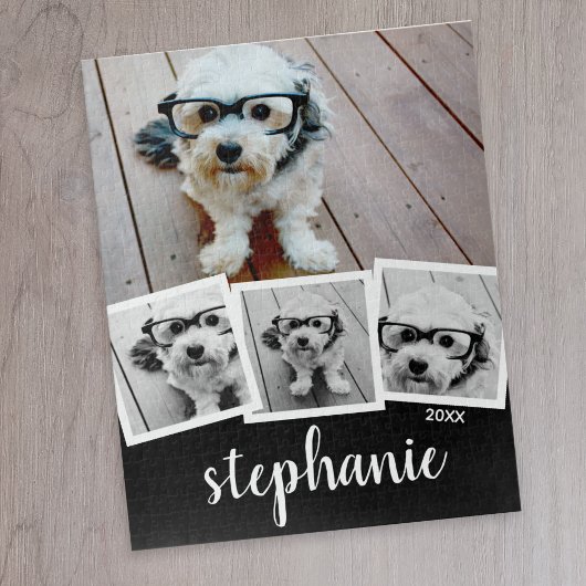 Puzzle Nom de script de collage photo tendance blanc noir