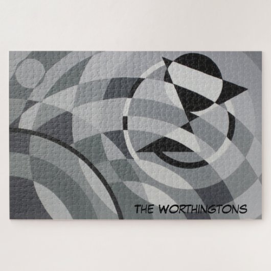 Puzzle Nom du monogramme géométrique Cercles noirs et bla (Horizontal)