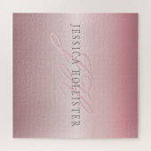 Puzzle Nom et monogramme | Blush en faux or rose Soft (Horizontal)