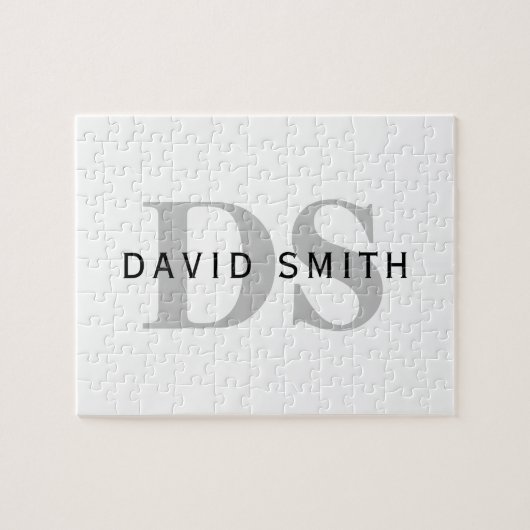 Puzzle Nom et monogramme modernes | Blanc noir et gris (Horizontal)
