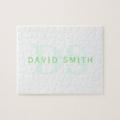 Puzzle Nom et monogramme modernes | Vert et blanc (Horizontal)