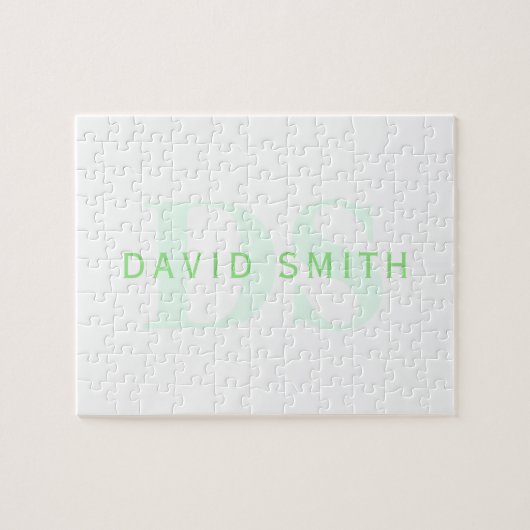 Puzzle Nom et monogramme modernes | Vert et blanc (Horizontal)