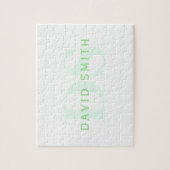 Puzzle Nom et monogramme modernes | Vert et blanc (Vertical)