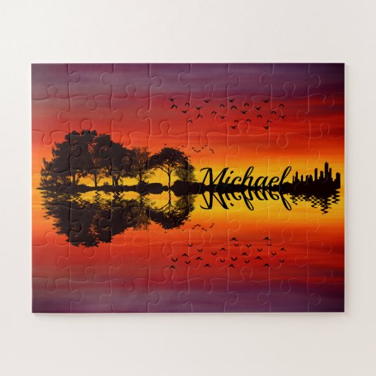 Puzzle Nom guitariste orange moderne Aquarelle (Horizontal)