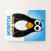 Puzzle Nom personnalisable de pingouin de caricature Cute (Horizontal)