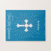 Puzzle Nom personnalisable du garçon Croix de la première (Horizontal)