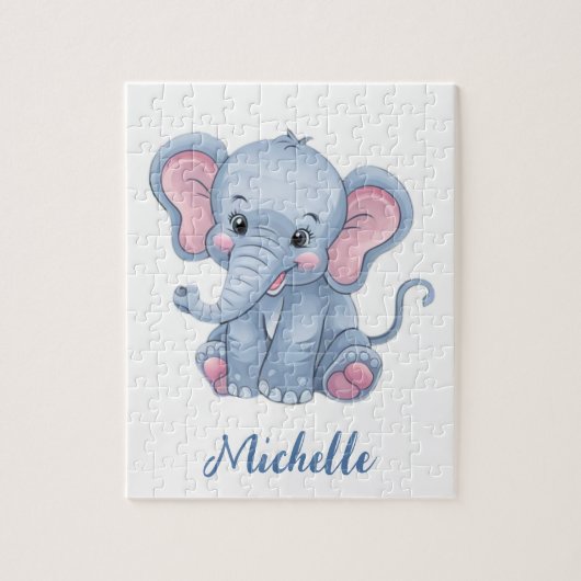Puzzle Nom personnalisé Blue elephant Girl's (Vertical)