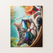 Puzzle Nom personnalisé Chat de vacances (Vertical)