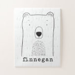 Puzzle Nom personnalisé de l'illustration de ligne simple<br><div class="desc">This cute puzzle features a whimsical line drawing of a bear. Personalize it with your name in a fun type writer typography. Great gift idea !</div>