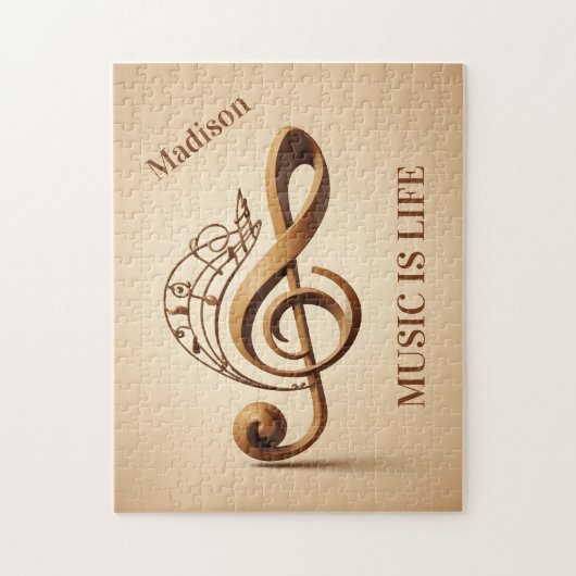 Puzzle Nom personnalisé et texte - Note de clic musicale (Vertical)