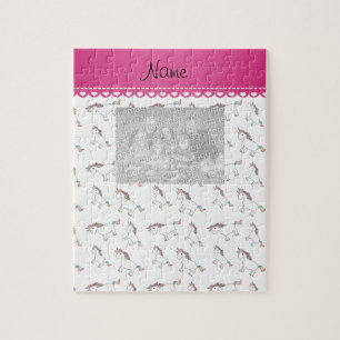 Puzzle Nom personnalisé licorne arc-en-ciel blanc