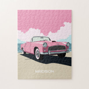Puzzle Nom personnalisé Pink Classic Car