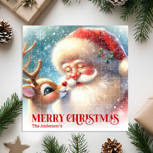 Puzzle Nom personnalisé Santa Rudolph Noël Enfants Cadeau