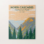 Puzzle North Cascades National Park Washington Vintage<br><div class="desc">Design vectoriel de North Cascades. Le parc comprend une section nord et sud,  divisée par la rivière Skagit qui traverse les réservoirs de la zone de loisirs nationale de Ross Lake.</div>