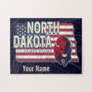 Puzzle North Dakota State États-Unis Retro Map Vintage
