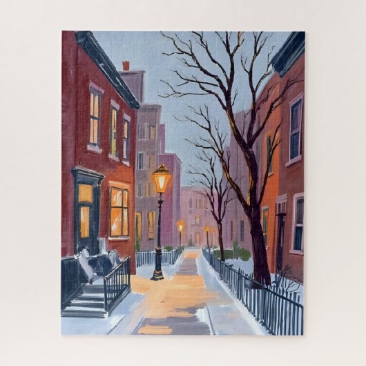 Puzzle North End Winter Boston Watercolor Painting (Vertical)