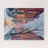 Puzzle North End Winter Boston Watercolor Painting (Horizontal)