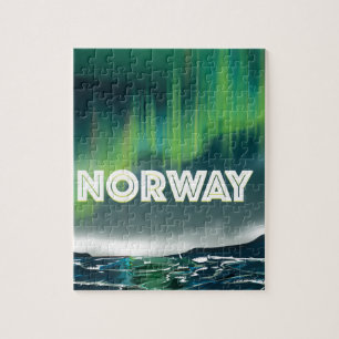 Puzzle Norvège Aurora Northern Lights Affiche de voyage