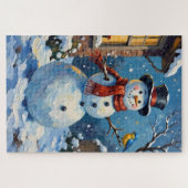 Puzzle Nostalgic Happy Snowman with Bluebird Winter Scene (Horizontal)