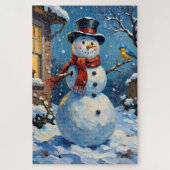Puzzle Nostalgic Happy Snowman with Bluebird Winter Scene (Vertical)