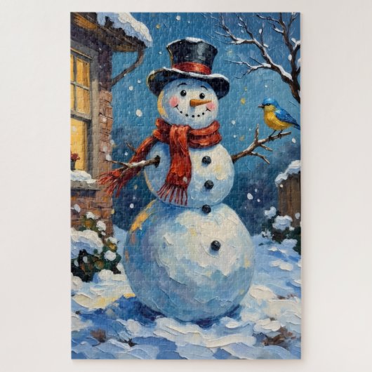 Puzzle Nostalgic Happy Snowman with Bluebird Winter Scene (Vertical)