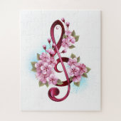 Puzzle Notes de clef musicale en treble avec des fleurs S (Vertical)