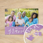 Puzzle Nous Vous Aimons Grand-Mère personnalisé cadeau ph<br><div class="desc">Puzzles imprimés personnalisés personnalisés avec votre photo et votre texte. Ajoutez une photo spéciale avec votre mère ou votre grand-mère pour la fête des mères. Le texte dit "Nous t'aimons grand-mère" ou customisez-le avec votre propre message. Utilisez les outils de conception pour ajouter plus de photos, modifier la couleur de...</div>