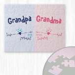 Puzzle Nouveaux grands-parents - Faire-part de bébé ou de<br><div class="desc">Jigsaw Puzzles sont une façon amusante de faire une faire-part et ce design moderne de coeurs et flèches en rose et bleu est idéal pour les nouveaux grands-parents d'être. Les mots, grand-père et grand-mère peuvent tous deux être personnalisés à grand-père, Nanna etc., selon vos préférences. Vous pouvez aussi ajouter l'année...</div>