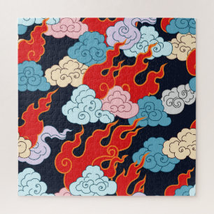 Puzzle Nuages, flammes : Motif Vintage noir.