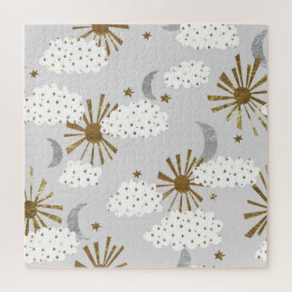 Puzzle Nuages, soleil, lune, motif minimaliste.