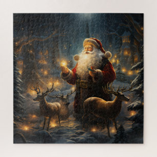 Puzzle Nuit de Noël de Santa sous la forêt enneigée