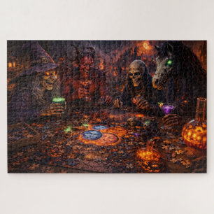 Puzzle Nuit d'objectif sorcière effrayante et squelette f