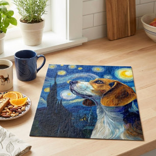 Puzzle Nuit étoilée Beagle Chien Art Impressionniste