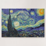 Puzzle Nuit étoilée par van Gogh<br><div class="desc">Van Gogh était obsédé par le symbolisme des objets lumineux et de la couleur. La lampe était un symbole de calme et de sécurité. L'étoile symbolisait la foi, et la lumière, les réalités humaines. Le bleu ultramarin profond était infini, tandis que le rouge et le vert exprimaient "ces choses terribles,...</div>