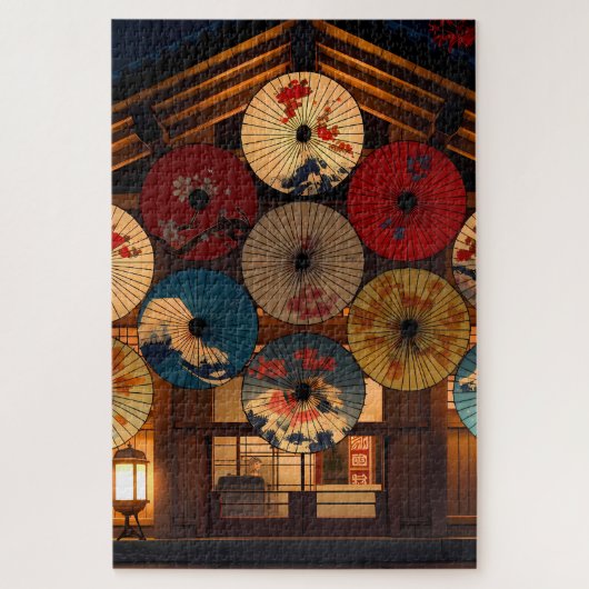 Puzzle Nuit romantique Taisho avec Wagasa Peint (Vertical)