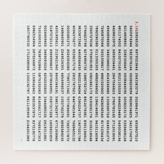 Puzzle Numéro Pi 1000 Premiers Chiffres | Symbole mathéma (Horizontal)
