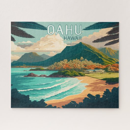 Puzzle Oahu Hawaii Beach Vintage Retro (Horizontal)