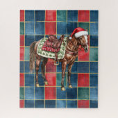 Puzzle Occidental Blue Red Cowboy Cheval Cowgirl Noël (Vertical)