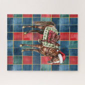 Puzzle Occidental Blue Red Cowboy Cheval Cowgirl Noël (Horizontal)