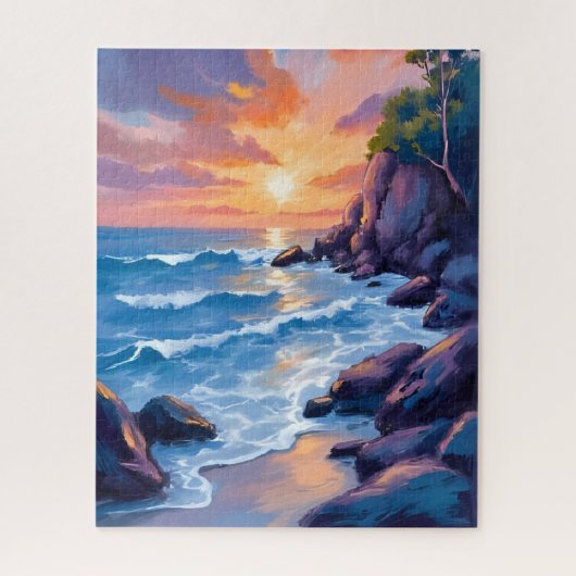 Puzzle Ocean Bay Sunset | Beach Shore Watercolor (Vertical)