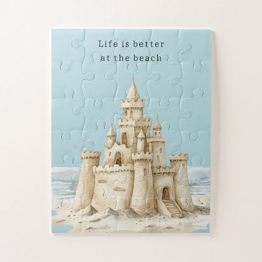 Puzzle Ocean Beach Birds Blue Sky Cream Sand Castle (Vertical)